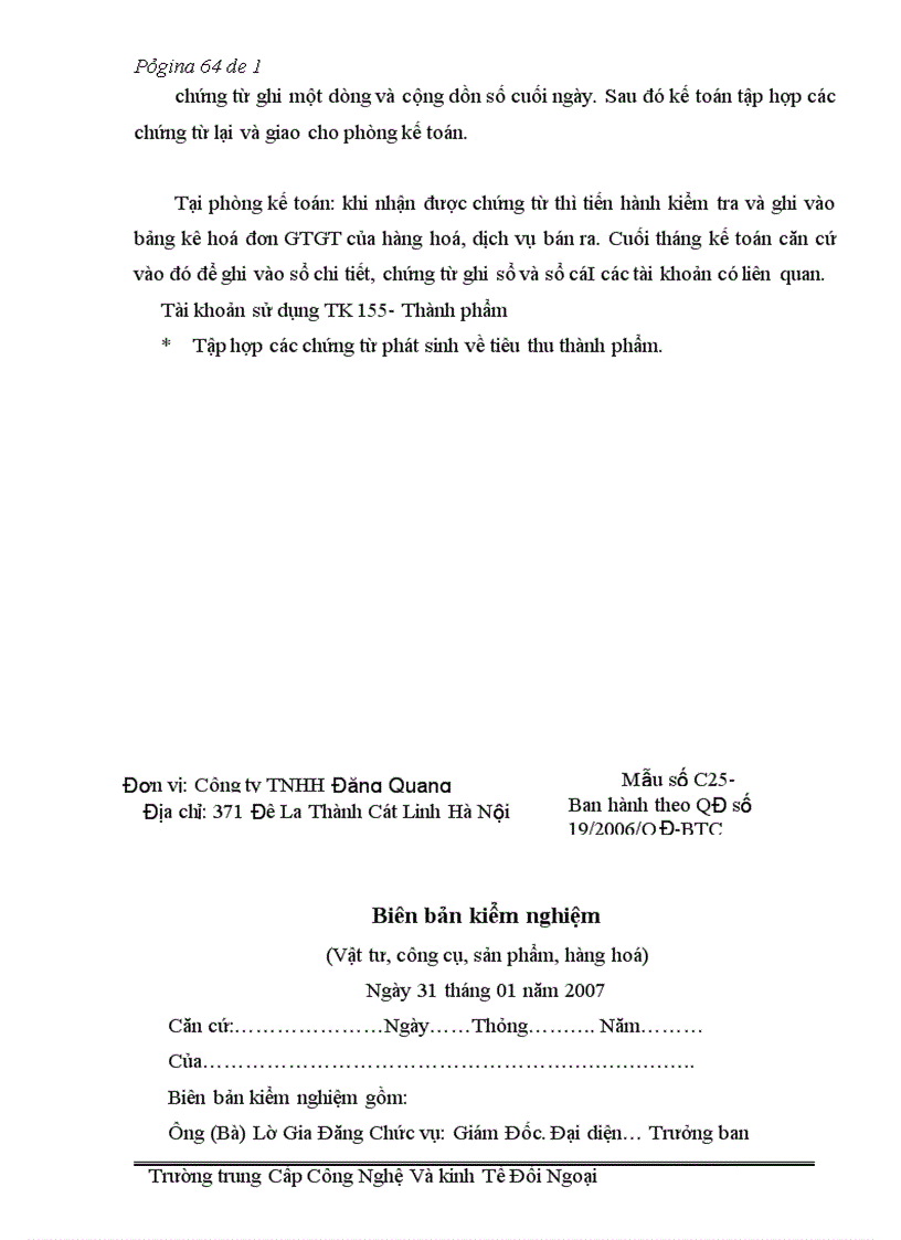 image for page Báo cáo thực tập tại Công ty TNHH Đăng Quang