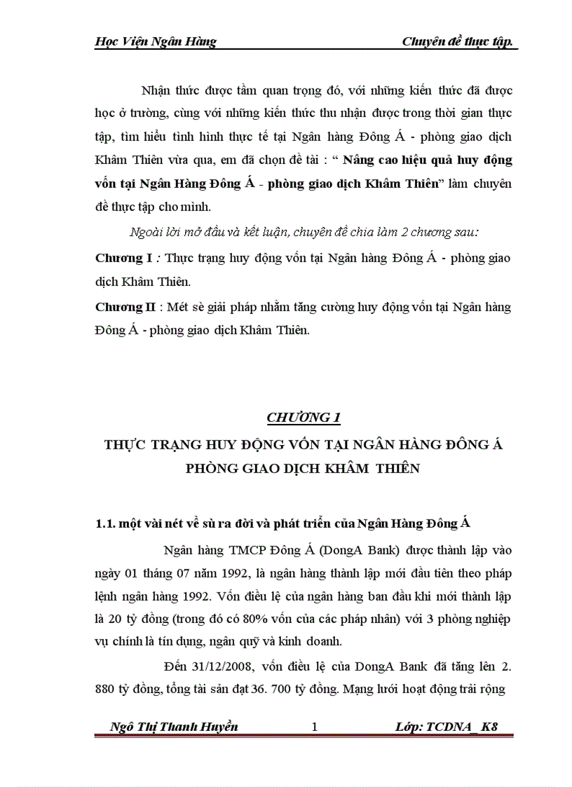 Nâng cao hiệu quả huy động vốn tại Ngân Hàng Đông á phòng giao dịch Khâm Thiên 1