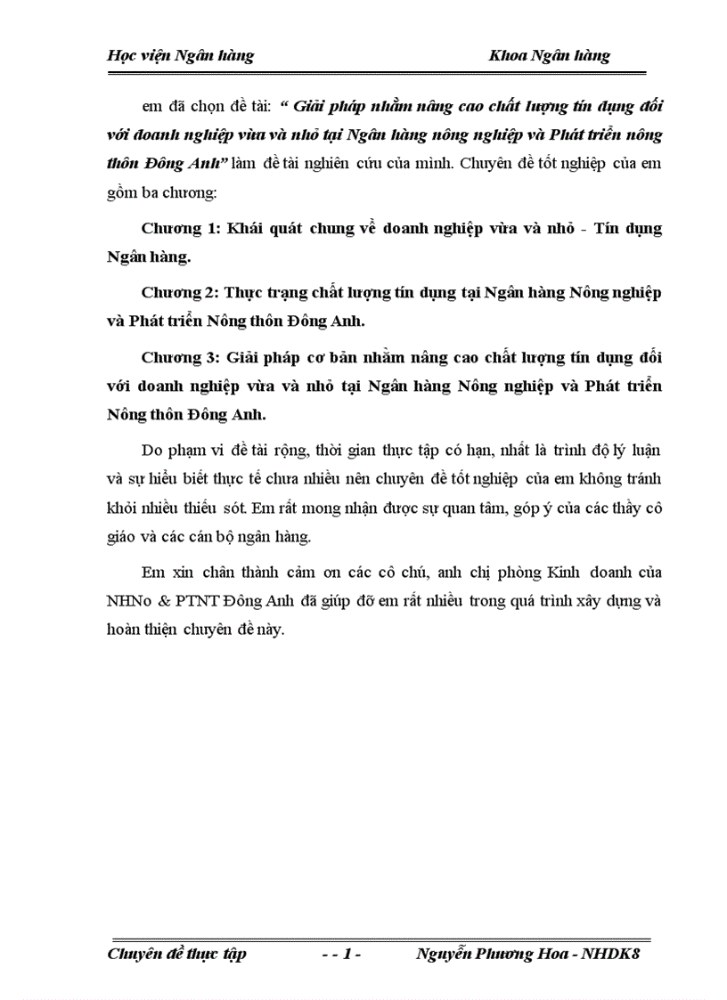 image for page Giải pháp nhằm nâng cao chất lượng tín dụng đối với doanh nghiệp vừa và nhỏ tại Ngân hàng nông nghiệp và Phát triển nông thôn Đông Anh 1