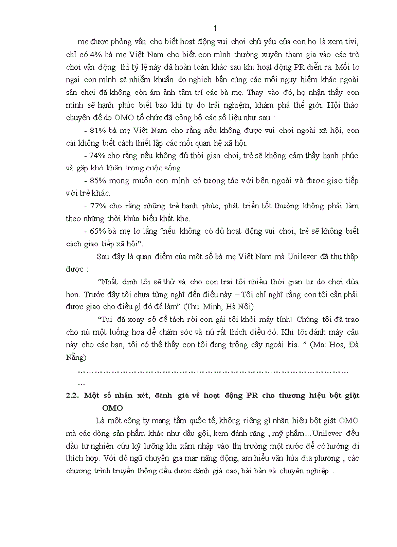 image for page Hoạt động quan hệ công chúng với thông điệp Hãy để trẻ tự do vui chơi ngại gì vết bẩn cho thương hiệu OMO trên thị trường Việt Nam Thực trạng và giải pháp