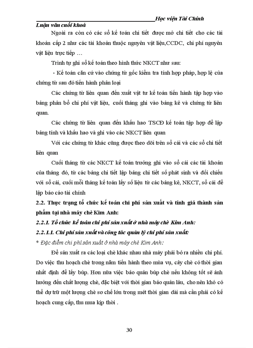 image for page Tổ chức công tác kế toán tập hợp chi phí sản xuất và tính giá thành sản phẩm tại nhà máy chè Kim Anh 1