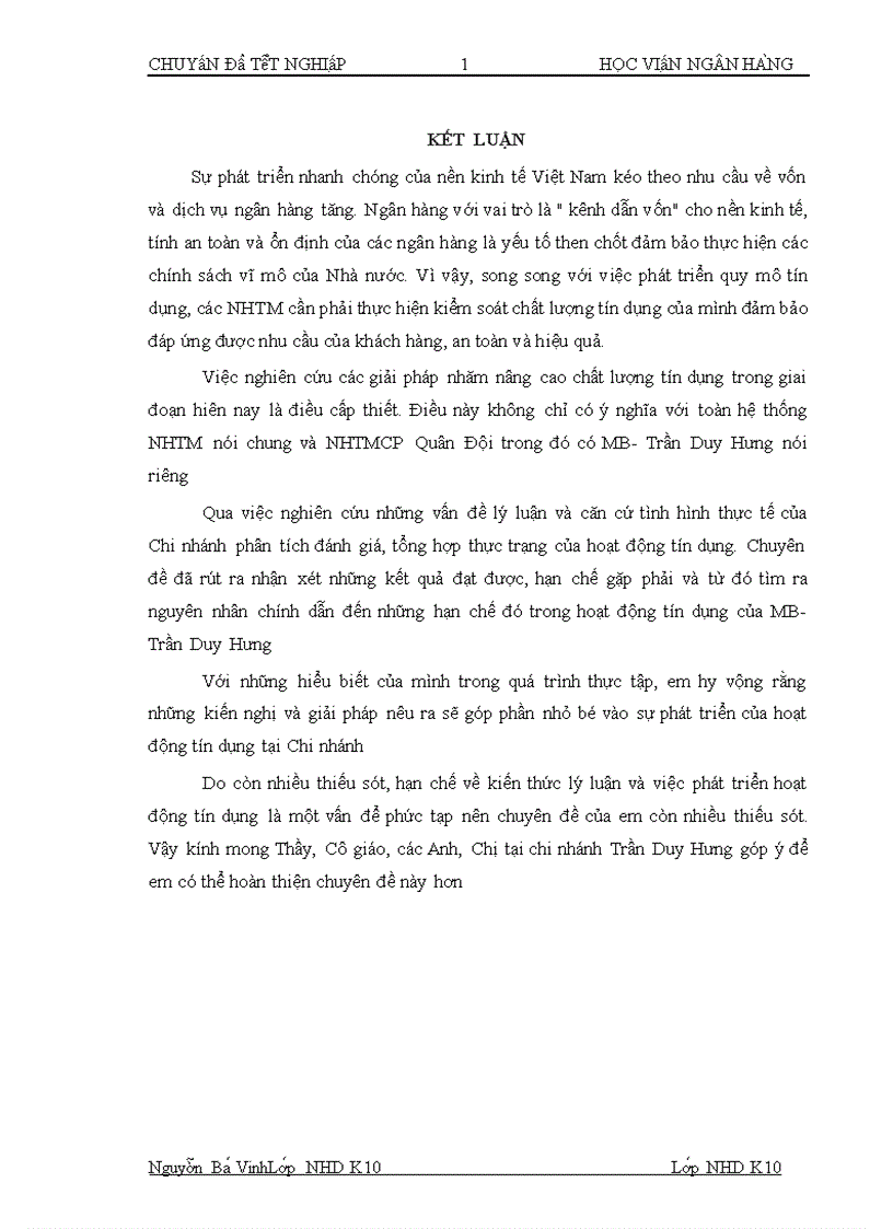 image for page Chất lượng tín dụng ngân hàng hiện trạng và giải pháp nâng cao chất lượng tín dụng tại NHTMCP Quân đội chi nhánh Trần Duy Hưng 1