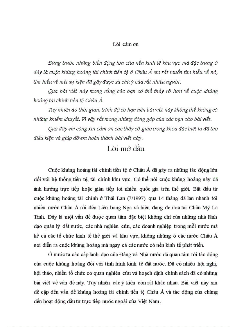 Những điều kiện và giải pháp chủ yếu để gia tăng hoạt động đầu tư trực tiếp nước ngoài của Việt Nam trong điều khiển khủng hoảng tài chính tiền tệ Châu Á