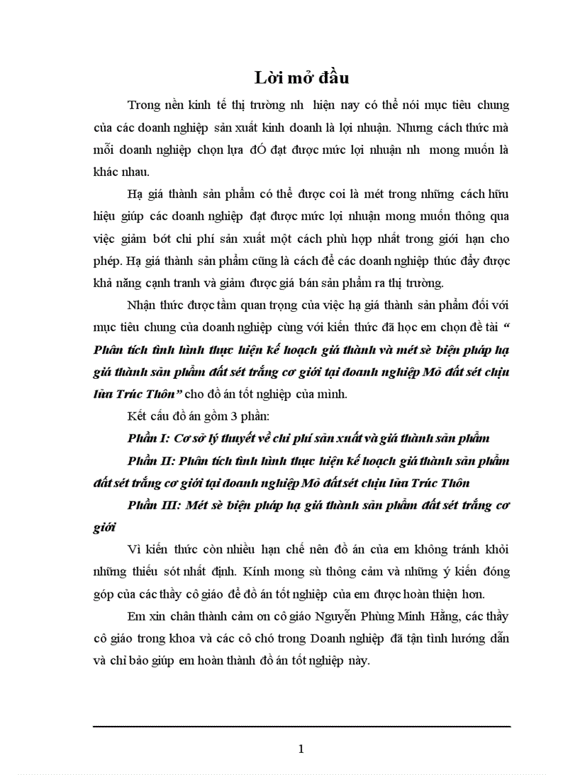 image for page Phân tích tình hình thực hiện kế hoạch giá thành và một số biện pháp hạ giá thành sản phẩm đất sét trắng cơ giới tại doanh nghiệp Mỏ đất sét chịu lửa Trúc Thôn