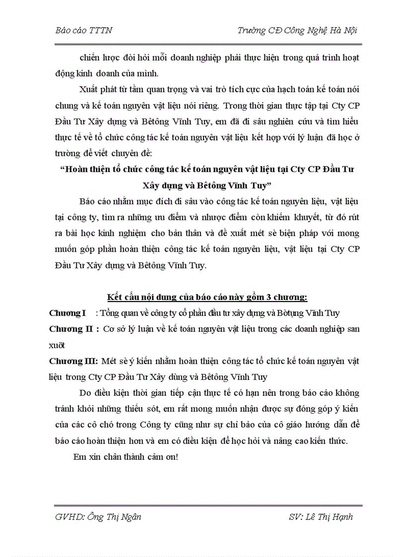 image for page Hoàn thiện tổ chức công tác kế toán nguyên vật liệu tại Cty CP Đầu Tư Xây dựng và Bêtông Vĩnh Tuy