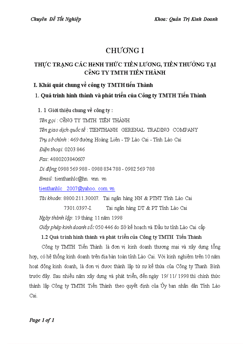 image for page Hoàn thiện các hình thức tiền lương tiền thưởng tại Công ty TMTH Tiến Thành