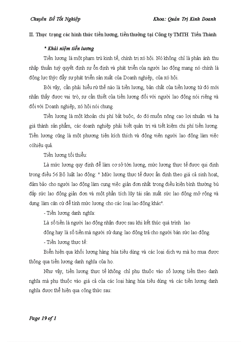 image for page Hoàn thiện các hình thức tiền lương tiền thưởng tại Công ty TMTH Tiến Thành