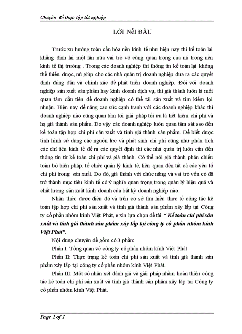 image for page Kế toán chi phí sản xuất và tính giá thành sản phẩm xây lắp tại công ty cổ phần nhôm kính Việt Phát