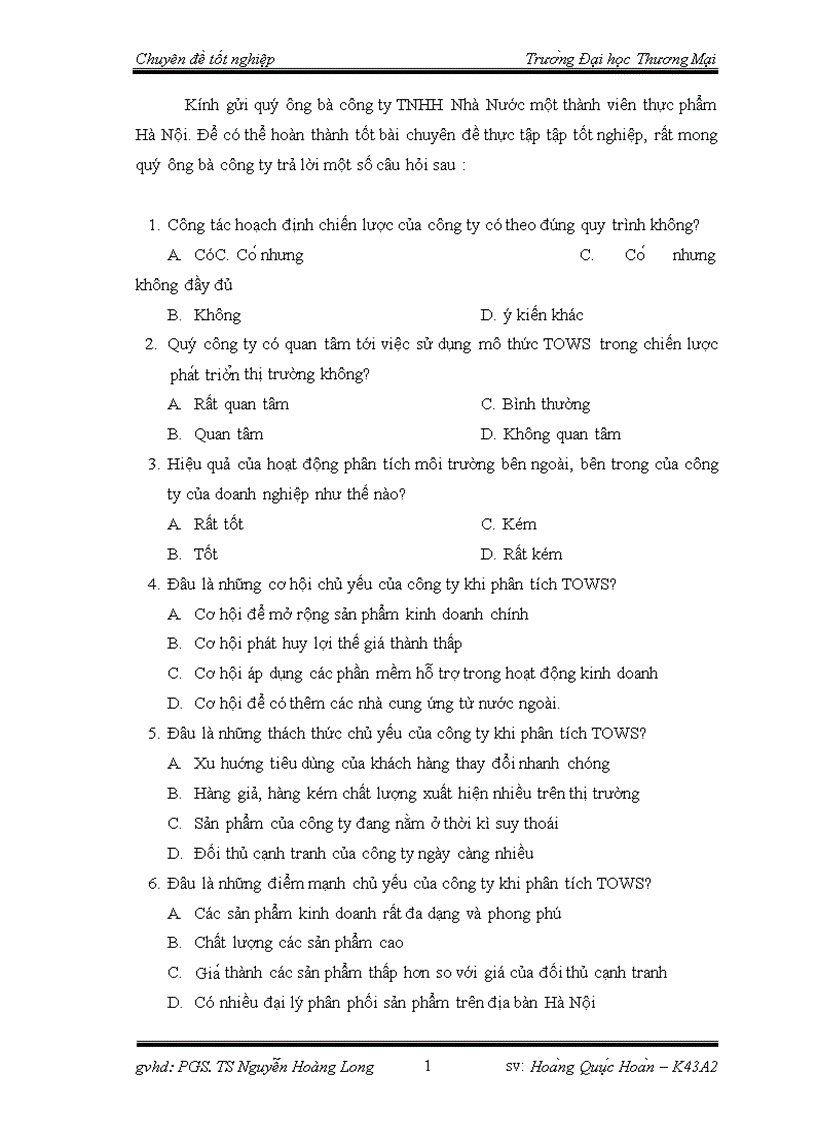 image for page Phân tích TOWS chiến lược phát triển thị trường của công ty TNHH nhà nước một thành viên thực phẩm Hà Nội 1