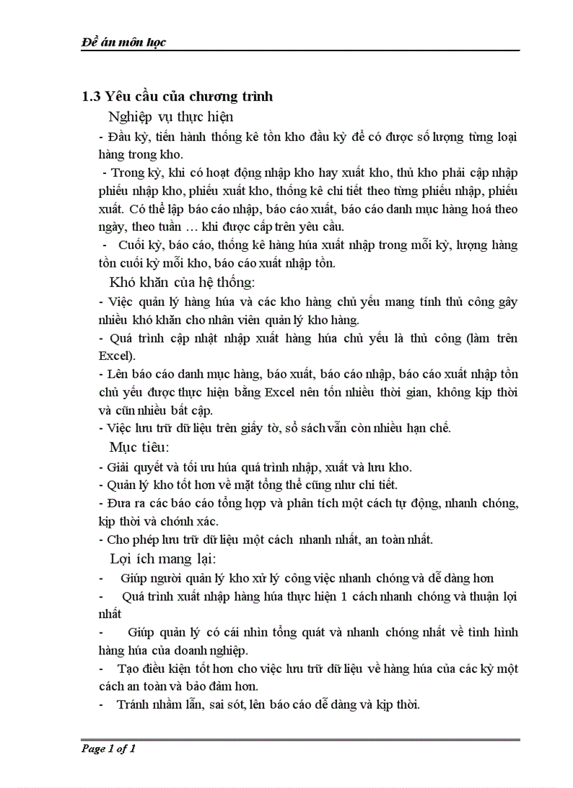 image for page Đề án môn học Phân tích và thiết kế hệ thống thông tin quản lý kho