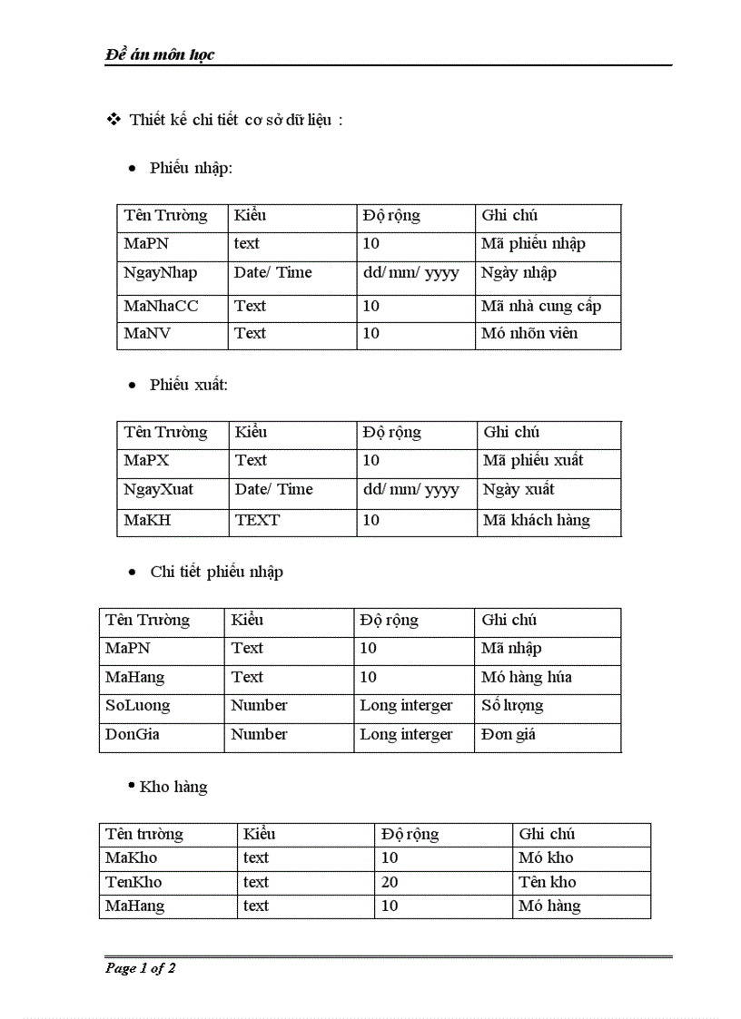 image for page Đề án môn học Phân tích và thiết kế hệ thống thông tin quản lý kho