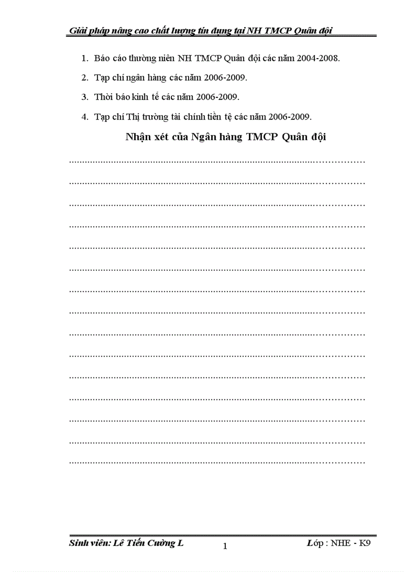 image for page Giải pháp nâng cao chất lượng tín dụng tại Ngân hàng thương mại cổ phần Quân đội 1