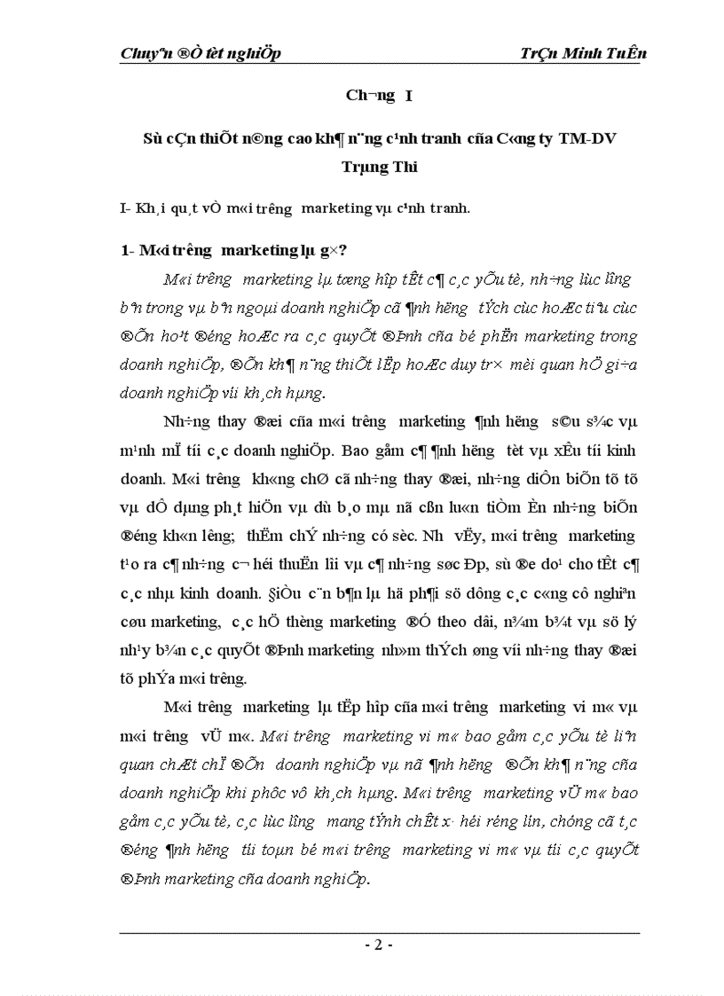 image for page Một số giải pháp marketing nhằm hoàn thiện và nâng cao mức độ thỏa mãn khách hàng của Công ty TM DV Tràng Thi 1