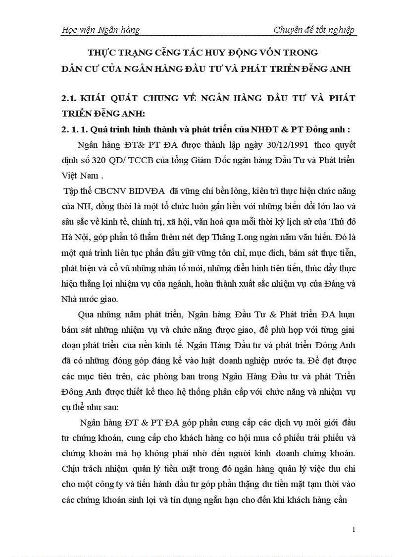 image for page Giải pháp nhằm mở rộng và phát triển hoạt động huy động vốn tại Ngân hàng Đầu tư và Phát triển Đông Anh 1