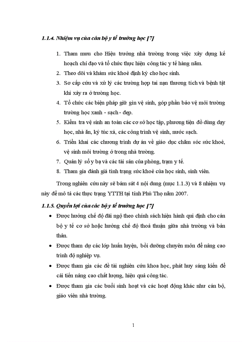Nghiên cứu thực trạng cán bộ y tế trường học tại tỉnh Phú Thọ năm 2007
