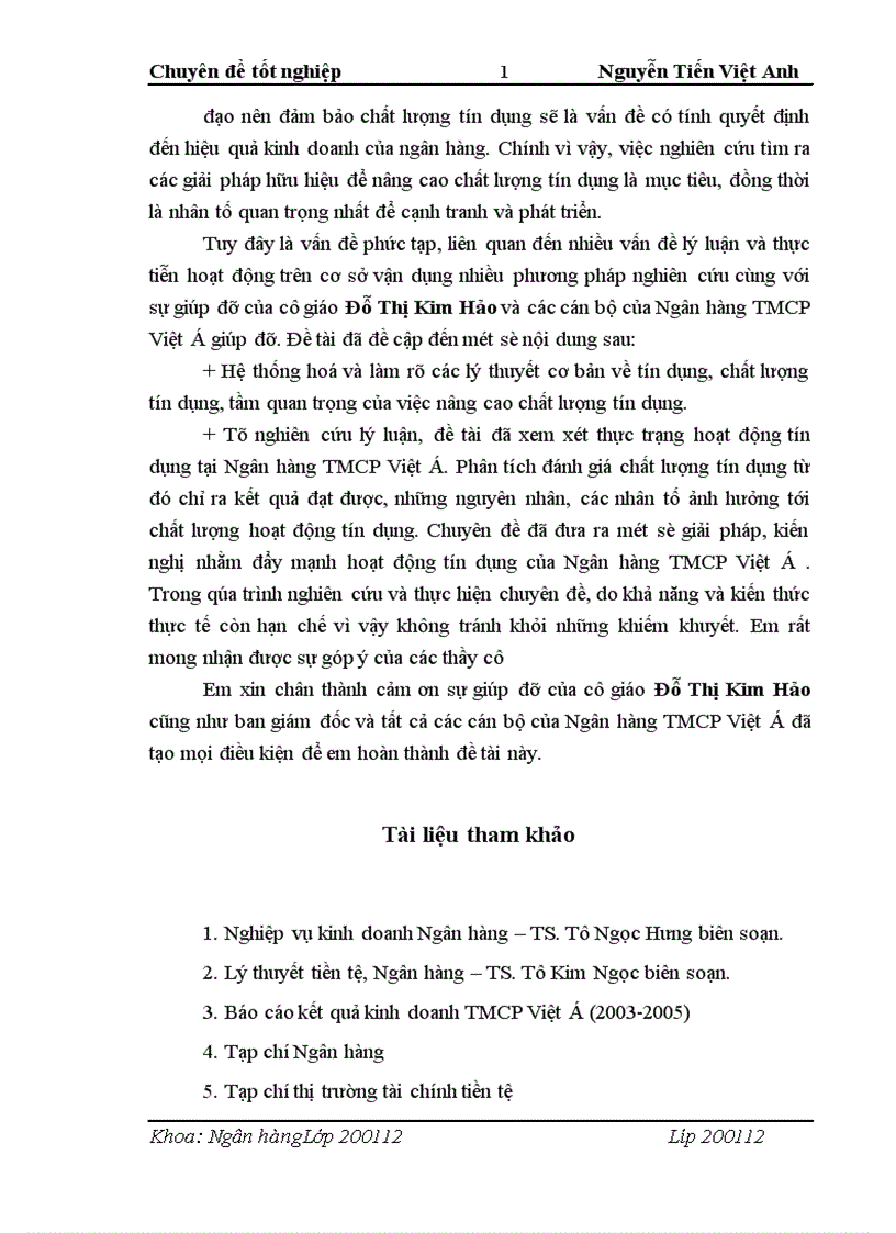 image for page Giải pháp nâng cao chất lượng tín dụng tại Ngân Hàng TMCP Việt Á 1