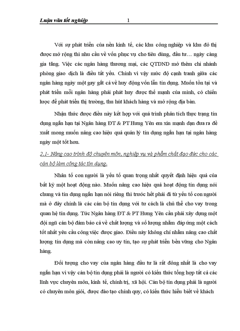 image for page Quản lý tín dụng ngắn hạn tại chi nhánh Ngân hàng ĐT PT Hưng Yên 1
