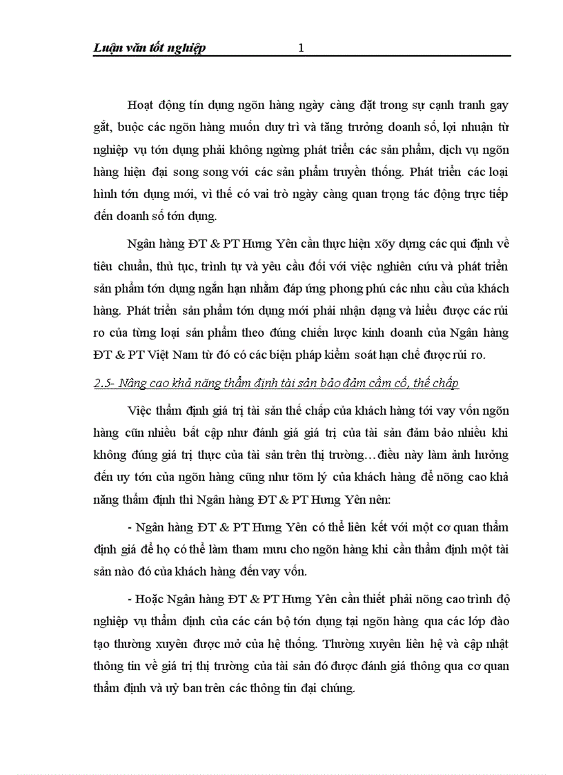 image for page Quản lý tín dụng ngắn hạn tại chi nhánh Ngân hàng ĐT PT Hưng Yên 1