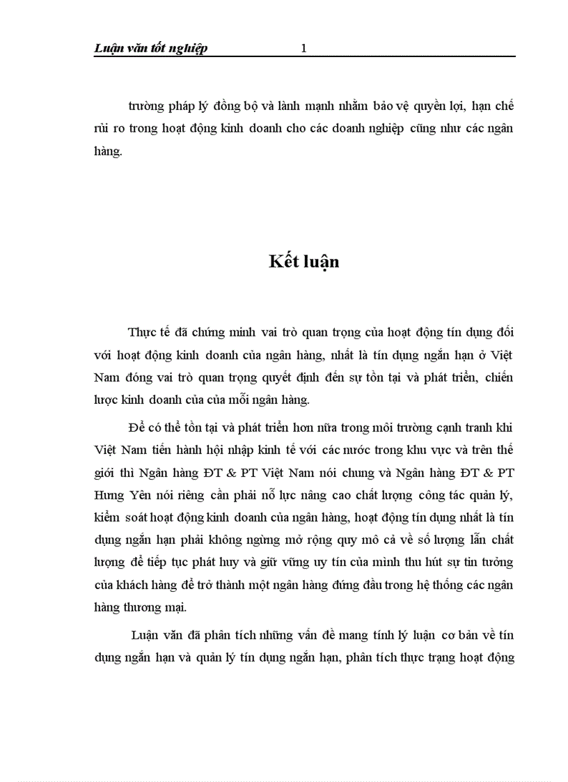 image for page Quản lý tín dụng ngắn hạn tại chi nhánh Ngân hàng ĐT PT Hưng Yên 1