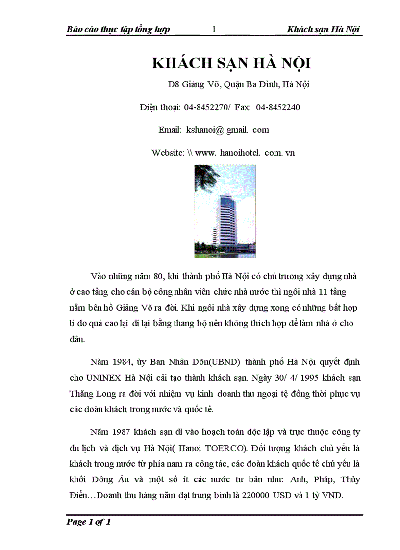 image for page thực tập tổng hợp công ty liên doanh khách sạn Hà Nội