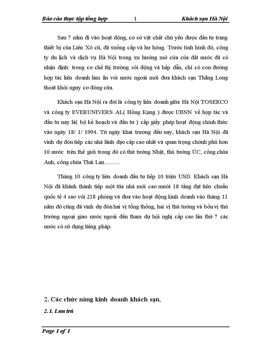 image for page thực tập tổng hợp công ty liên doanh khách sạn Hà Nội