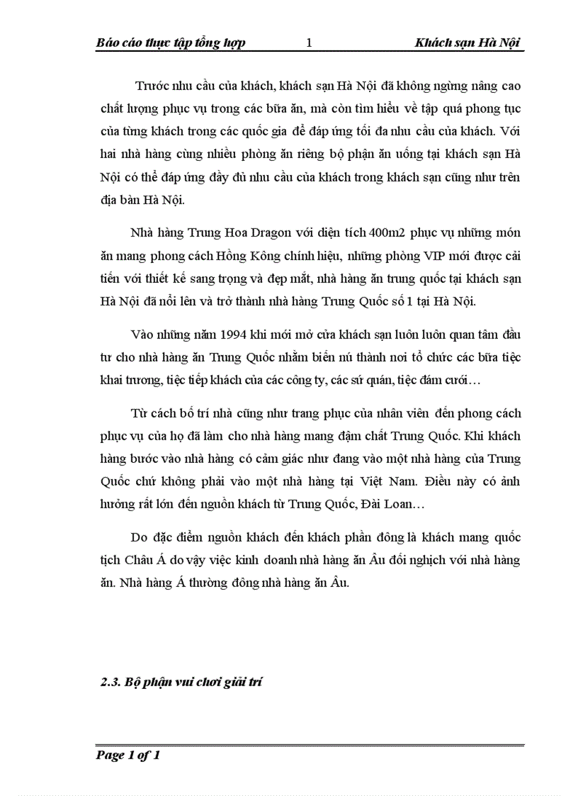 image for page thực tập tổng hợp công ty liên doanh khách sạn Hà Nội