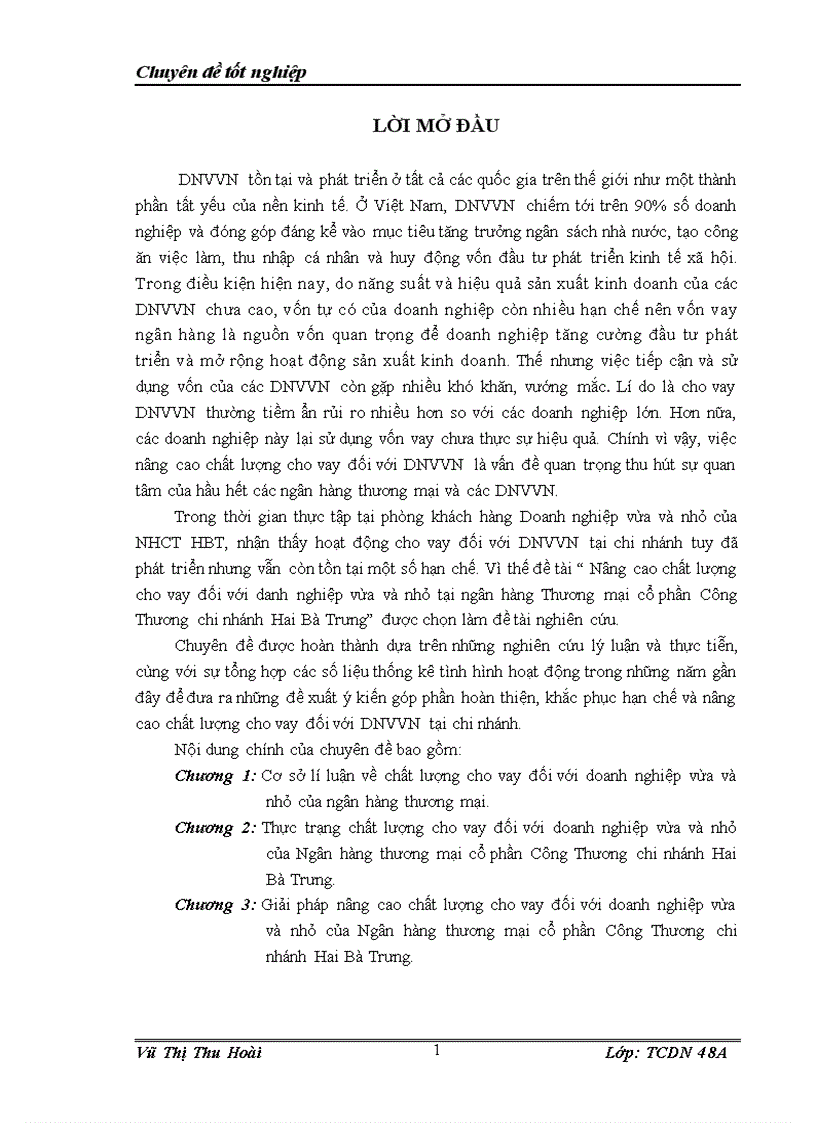 image for page Nâng cao chất lượng cho vay đối với doanh nghiệp vừa và nhỏ của ngân hàng thương mại cổ phần Công Thương chi nhánh Hai Bà Trưng