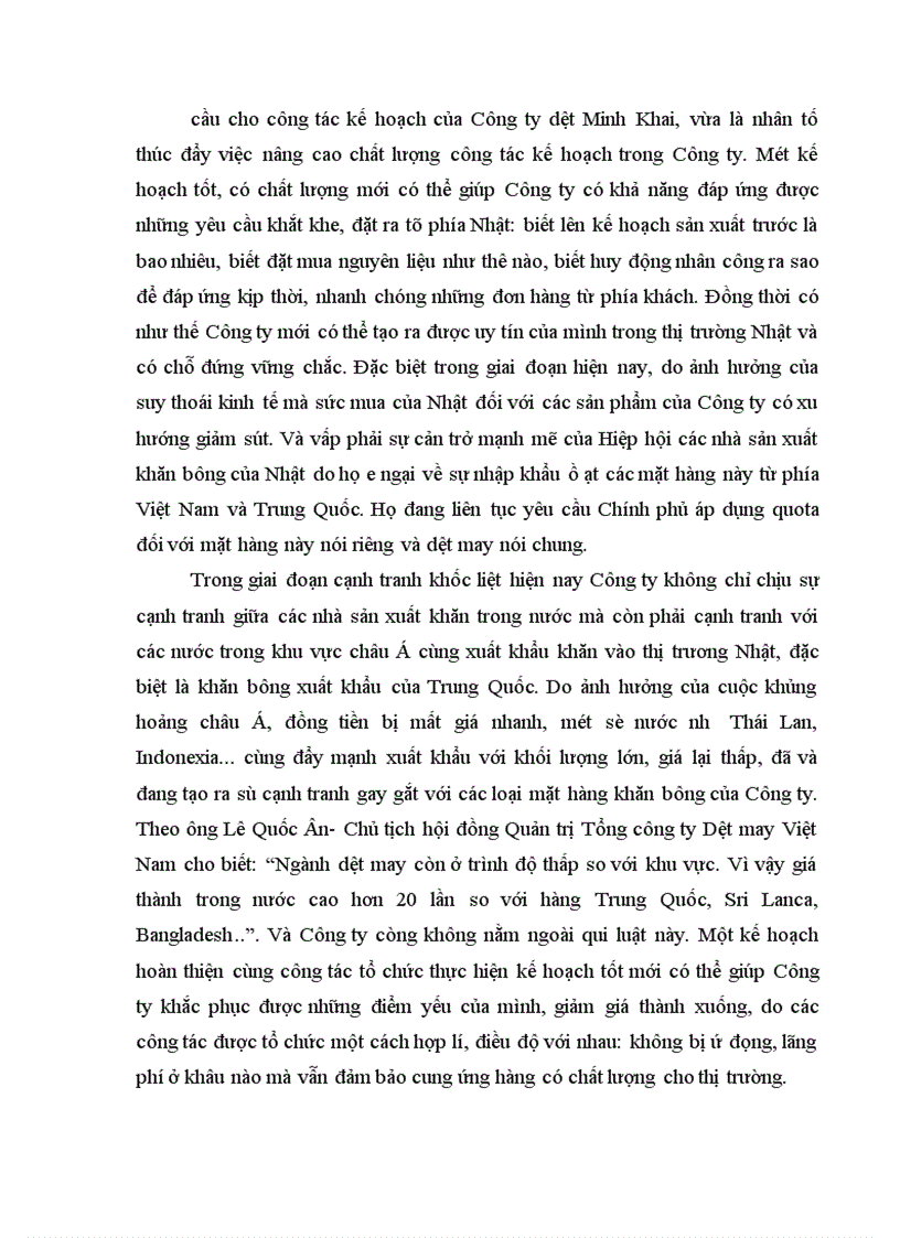 image for page Các giải pháp để nâng cao chất lượng công tác kế hoạch tại Công ty dệt Minh Khai