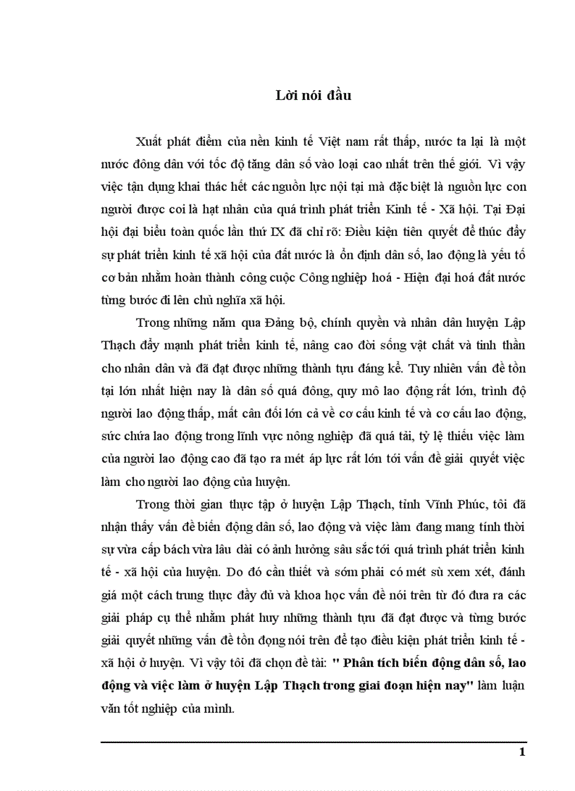Phân tích biến động dân số lao động và việc làm ở huyện Lập Thạch trong giai đoạn hiện nay 1