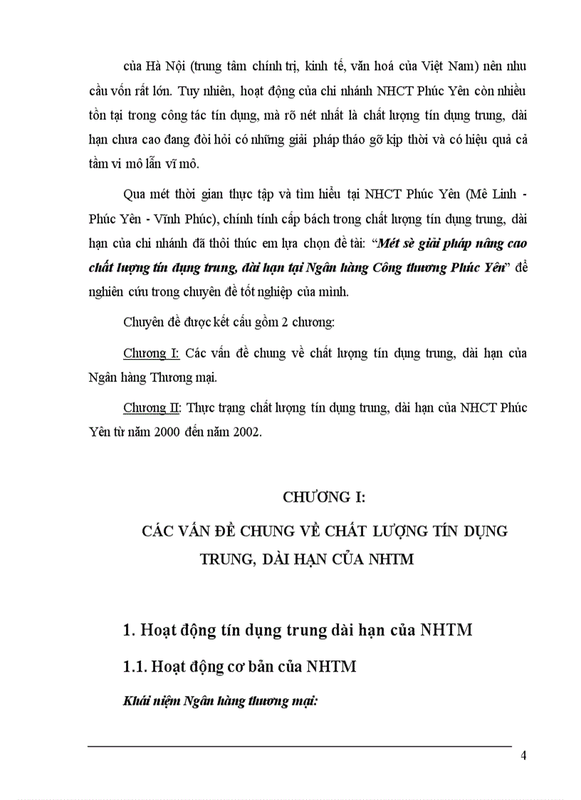 Một số giải pháp nâng cao chất lượng tín dụng trung dài hạn tại Ngân hàng Công thương Phúc Yên 1