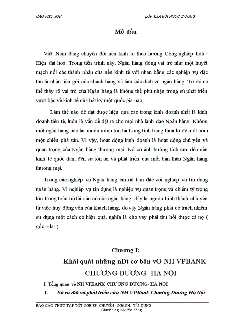 Báo cáo thực tập tốt nghiệp tại NH VPBANK Chương Dương Hà Nội