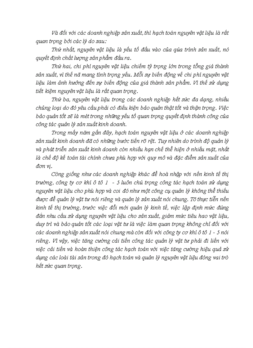image for page Hoàn thiện công tác hạch toán nguyên vật liệu với việc tăng cường hiệu quả sử dụng nguyên vật liệu tại Công ty cơ khí ô tô 1 5 1