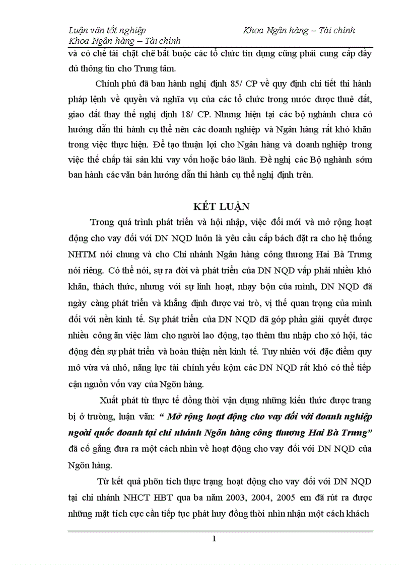 image for page Mở rộng hoạt động cho vay đối với doanh nghiệp ngoài quốc doanh tại chi nhánh ngân hàng công thương Hai Bà Trưng 1