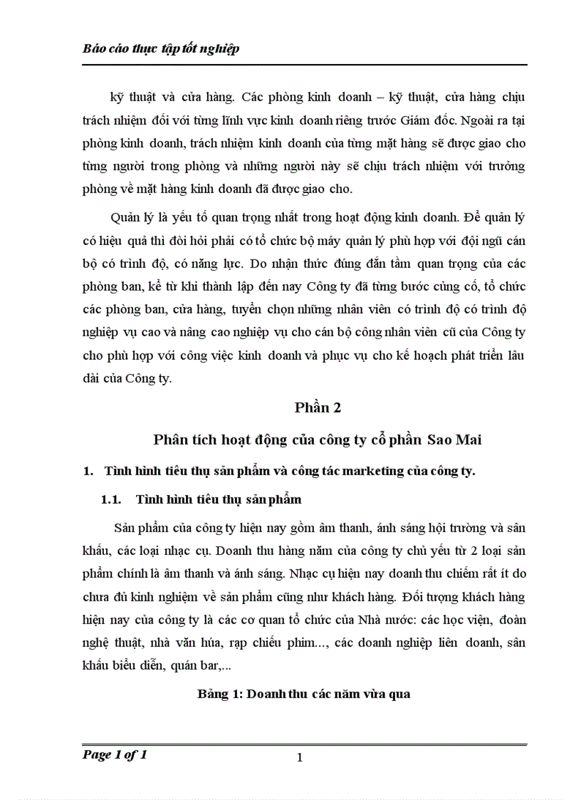 Báo cáo thực tập tốt nghiệp tại công ty cổ phần Sao Mai
