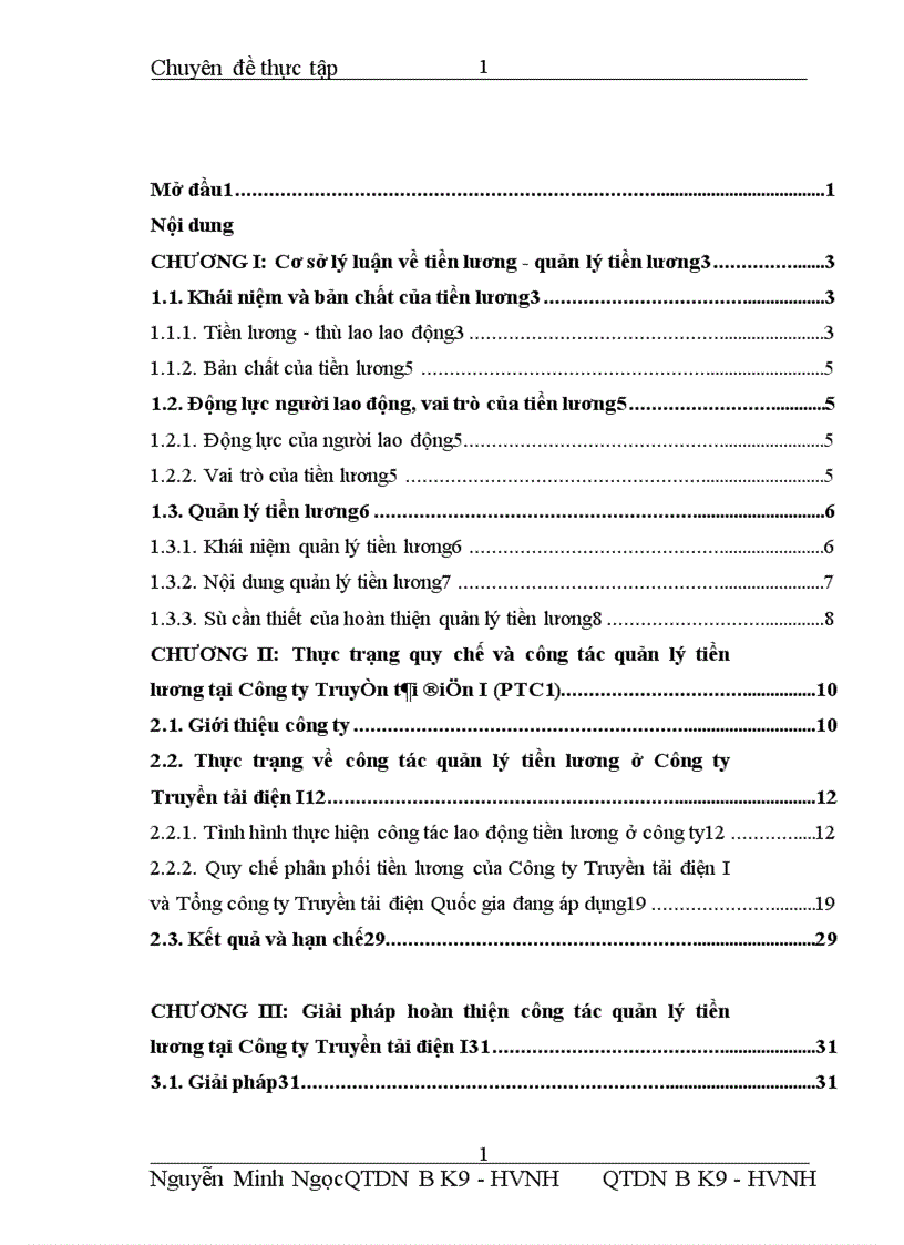 Giải pháp hoàn thiện công tác quản lý tiền lương tại Công ty Truyền tải điện 1 PTC1