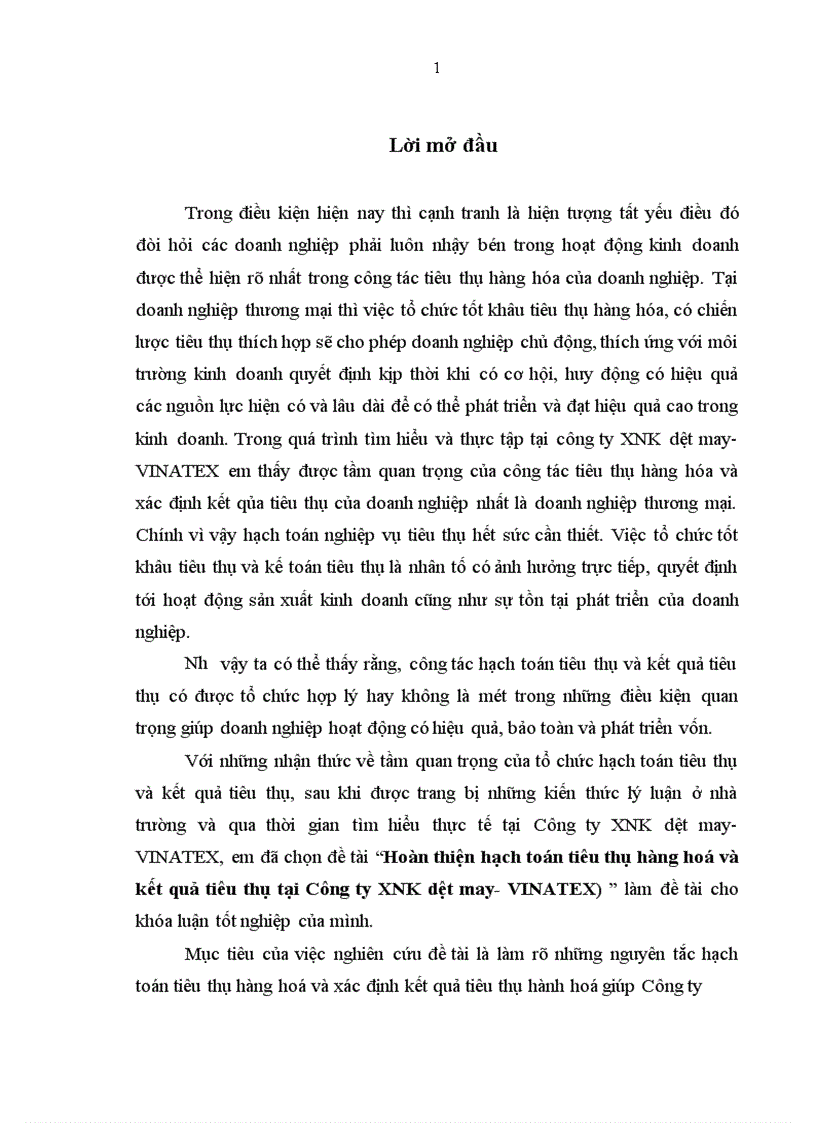 image for page Hoàn thiện hạch toán tiêu thụ hàng hoá và kết quả tiêu thụ tại Công ty XNK dệt may VINATEX 1