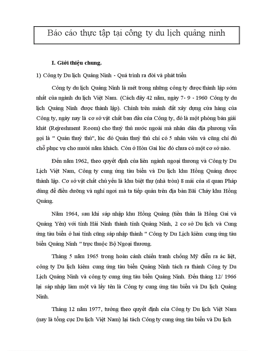 image for page Báo cáo thực tập tại Công ty du lịch Quảng Ninh