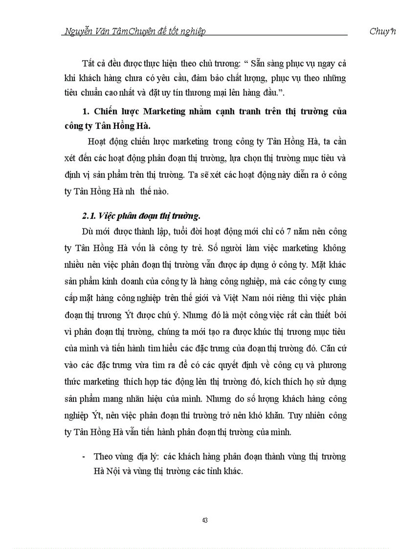 image for page Thị trường và Giải pháp cạnh tranh bằng chiến lược khác biệt hoá sản phẩm của Công ty Tân Hồng Hà