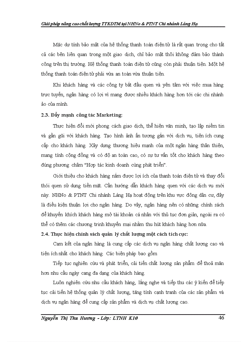 image for page Giải pháp nâng cao chất lượng thanh toán không dùng tiền mặt tại Ngân hàng Nông nghiệp và Phát triển Nông thôn Chi nhánh Láng Hạ 1