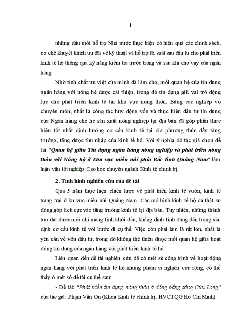 image for page Quan hệ giữa Tín dụng ngân hàng nông nghiệp và phát triển nông thôn với Nông hộ ở khu vực miền núi phía Bắc tỉnh Quảng Nam 1