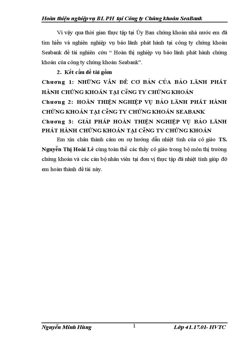 Hoàn thị nghiệp vụ bảo lãnh phát hành chứng khoán của công ty chứng khoán Seabank 1