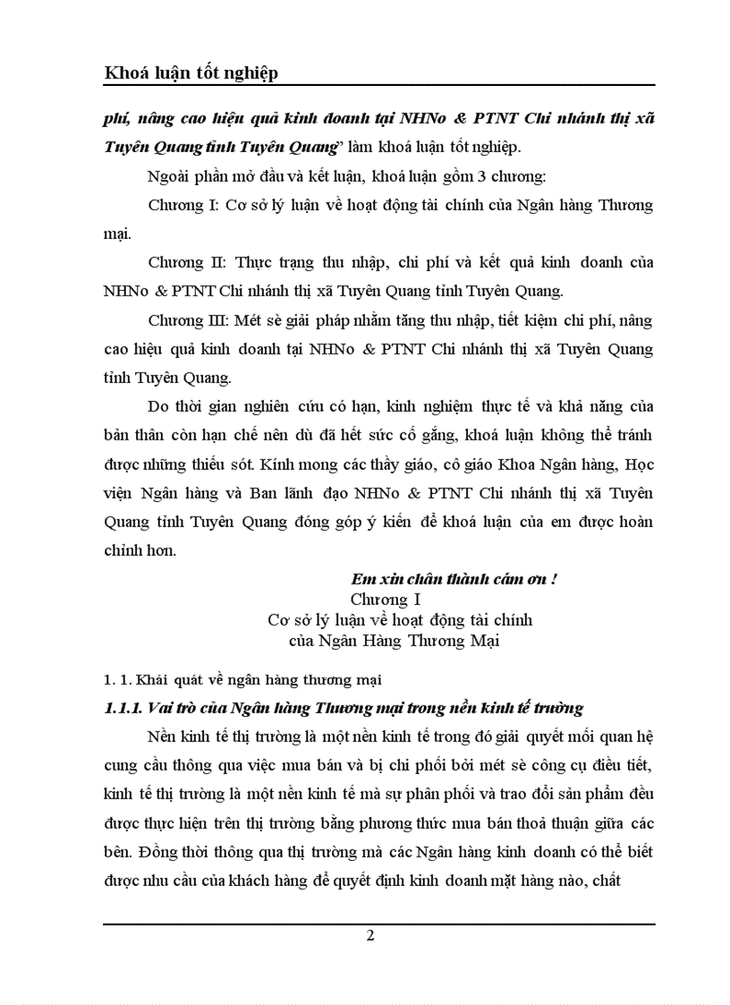 image for page Một số giải pháp nhằm tăng thu nhập tiết kiệm chi phí nâng cao hiệu quả kinh doanh tại NHNo PTNT Chi nhánh thị xã Tuyên Quang tỉnh Tuyên Quang 1