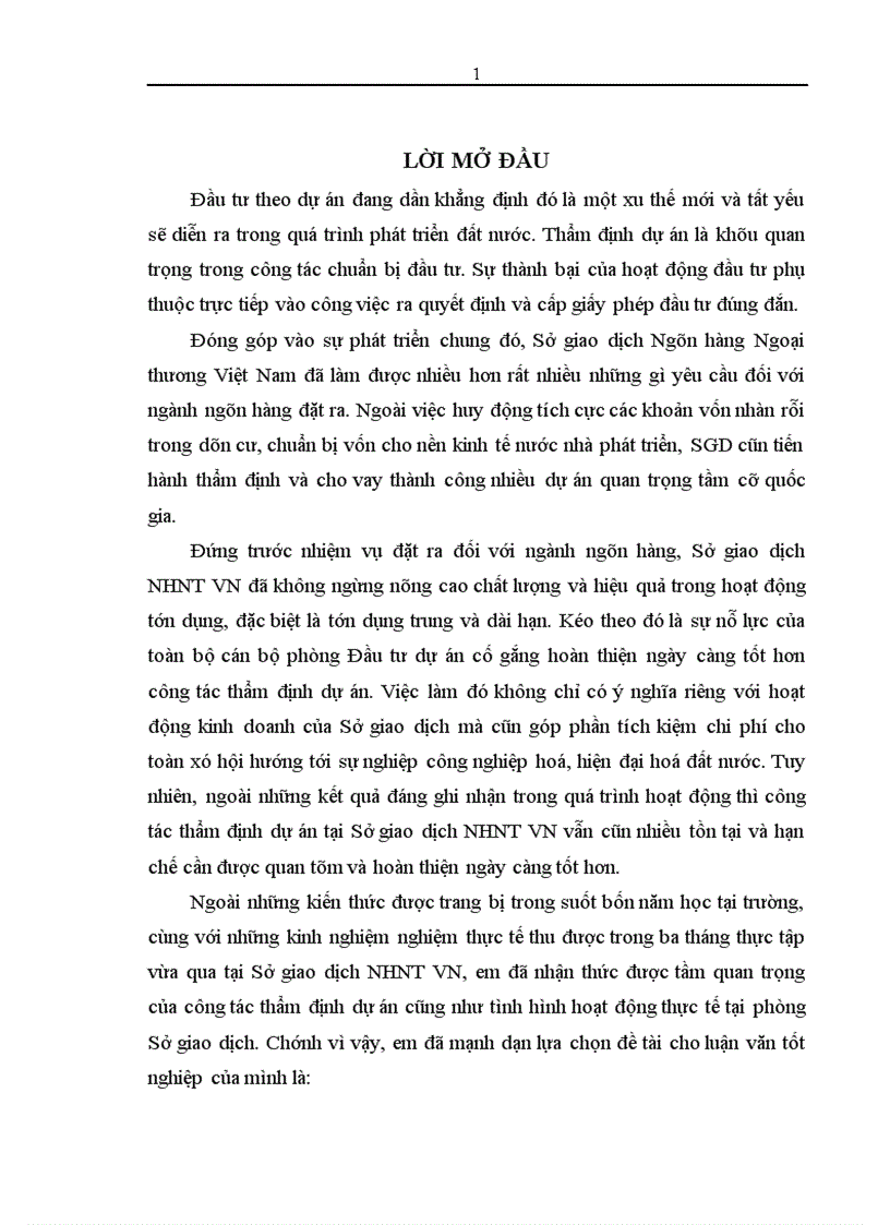 image for page Thẩm định dự án đầu tư vay vốn trung và dài hạn tại Sở giao dịch Ngân hàng Ngoại thương Việt Nam Thực trạng và giải pháp 1