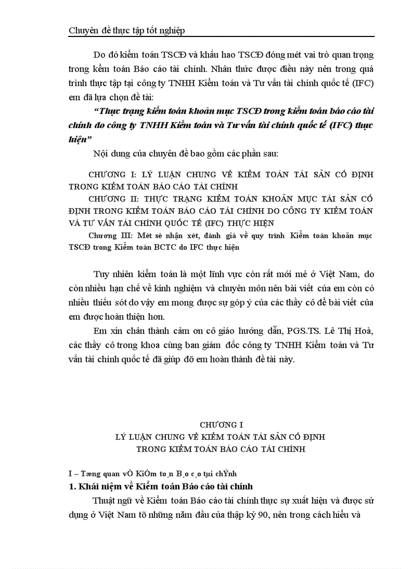 image for page Thực trạng kiểm toán khoản mục TSCĐ trong kiểm toán báo cáo tài chính do công ty TNHH Kiểm toán và Tư vấn tài chính quốc tế IFC thực hiện 1