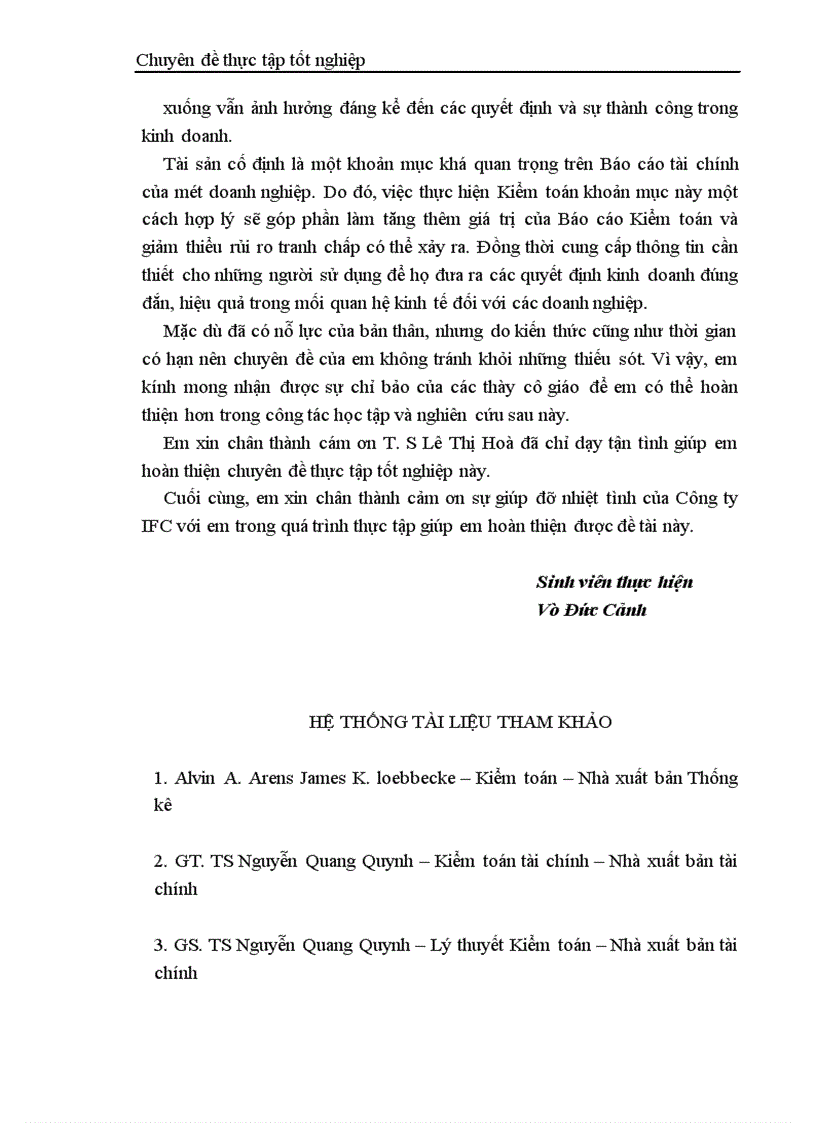 image for page Thực trạng kiểm toán khoản mục TSCĐ trong kiểm toán báo cáo tài chính do công ty TNHH Kiểm toán và Tư vấn tài chính quốc tế IFC thực hiện 1