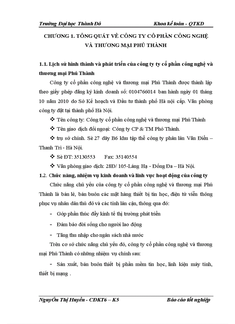 image for page Hoàn thiện công tác kế toán bán hàng và xác dịnh kết quả kinh doanh tại công ty cổ phần công nghệ và thương mại Phú Thành 1