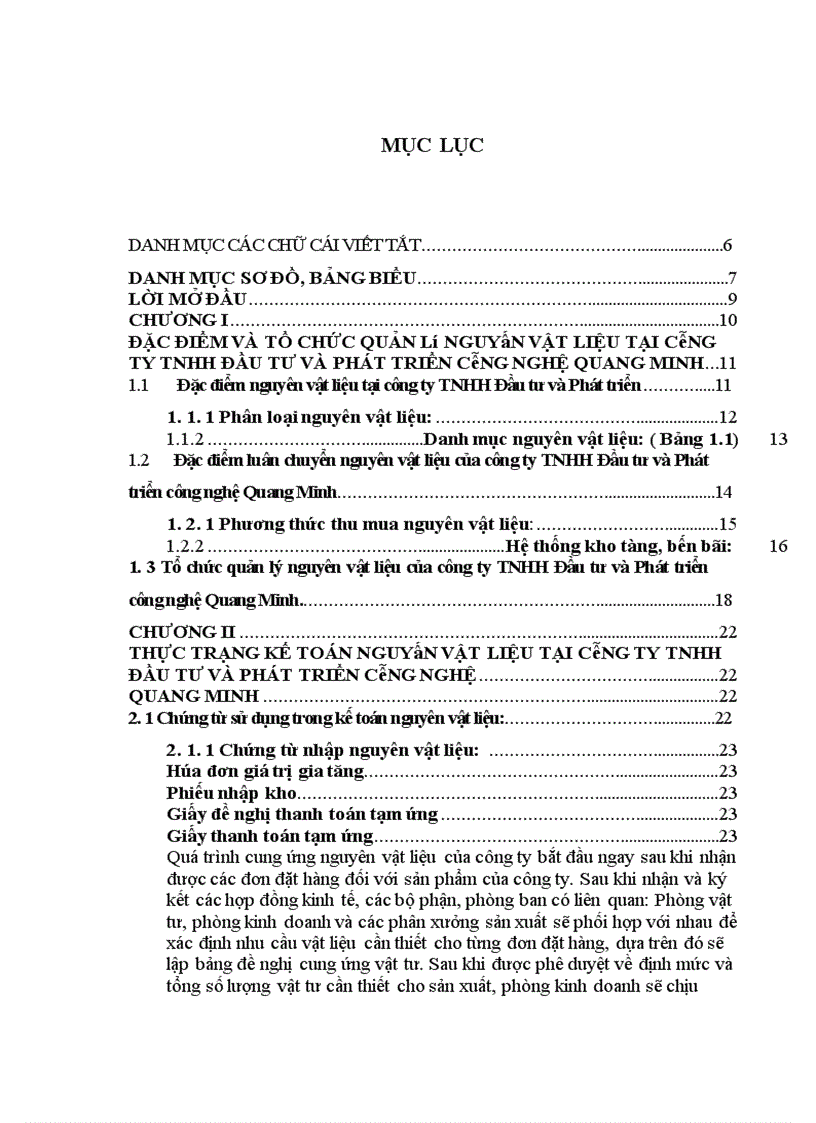Hoàn thiện công tác kế toán nguyên vật liệu tại công ty TNHH Đầu tư và Phát triển công nghệ Quang Minh 1