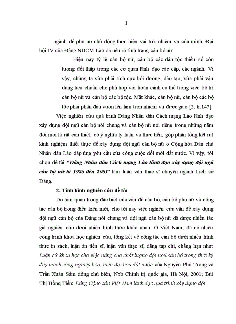 Đảng Nhân dân Cách mạng Lào lãnh đạo xây dựng đội ngũ cán bộ nữ từ 1986 đến 2001 1