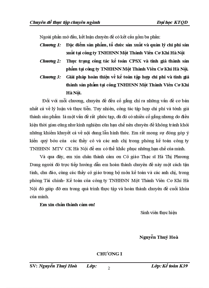 image for page Kế toán chi phí sản xuất và tính giá thành sản phẩm tại Công ty TNHHNN Một Thành Viên Cơ Khí Hà Nội 1