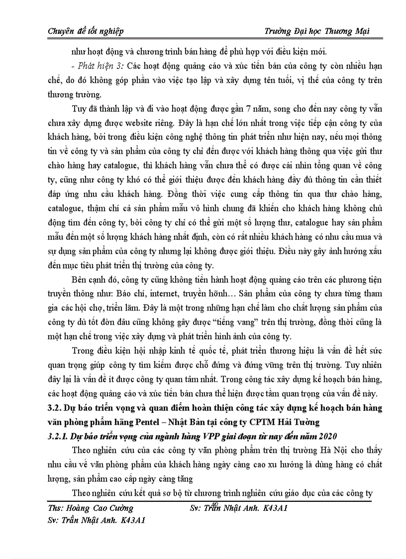 image for page Hoàn thiện công tác xây dựng kế hoạch bán hàng văn phòng phẩm hãng Pentel Nhật Bản tại công ty CPTM Hải Tường Trên địa bàn Hà Nội